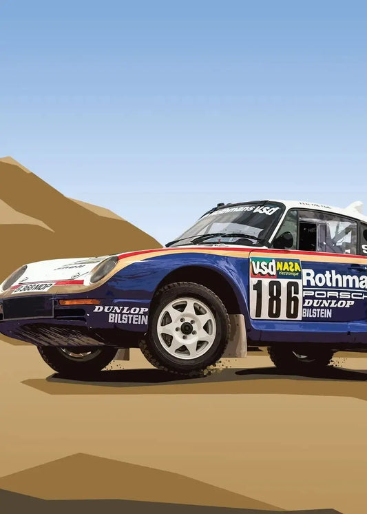 Porsche 959 | Vintage Racing Poster | Porsche 959 Dakar Rally Adventure | Vintage Rally Racing Posters