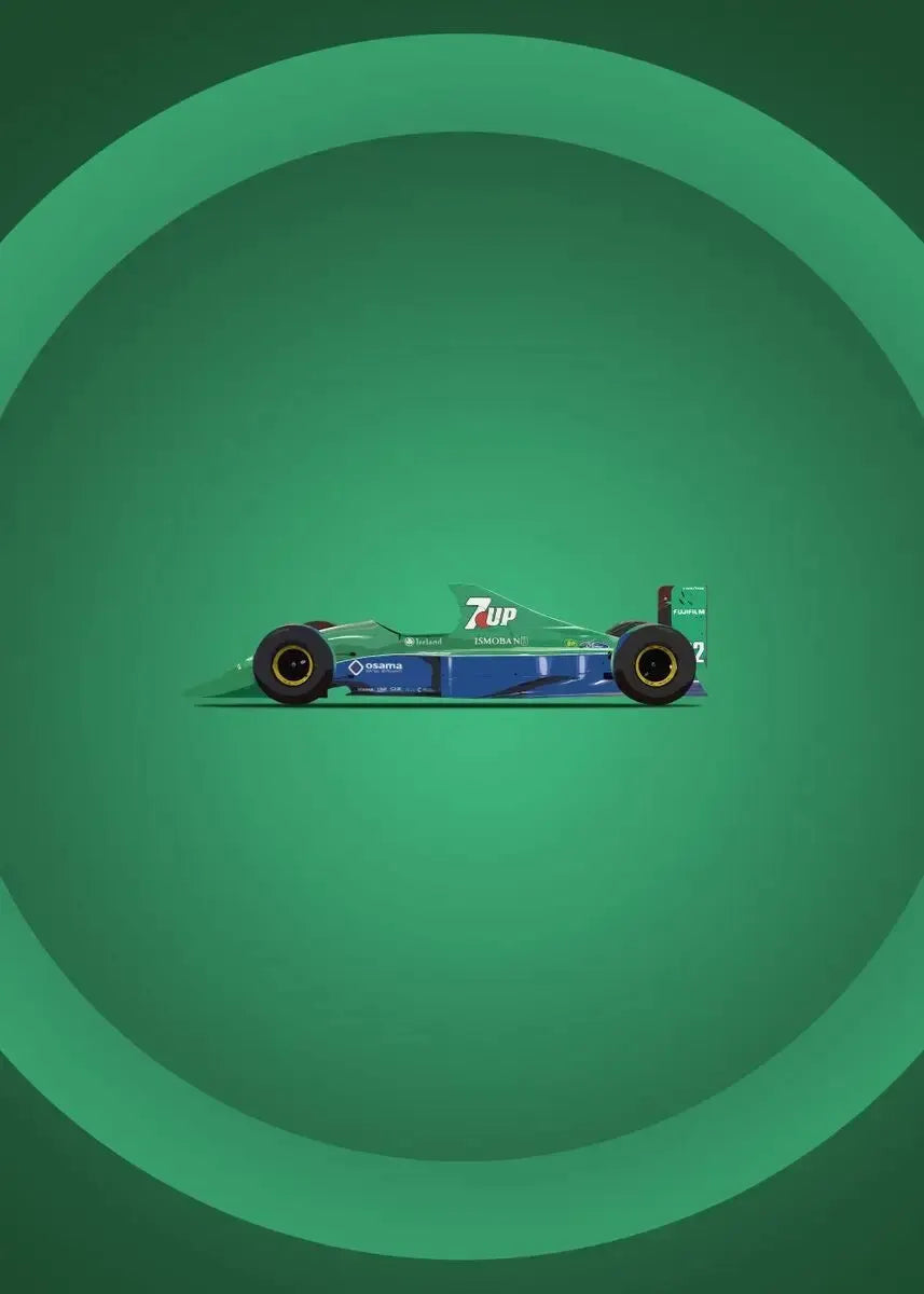 Jordan 191 F1 | Vintage Racing Poster | Jordan's First Formula One Car in 7UP Livery | Iconic F1 Moments