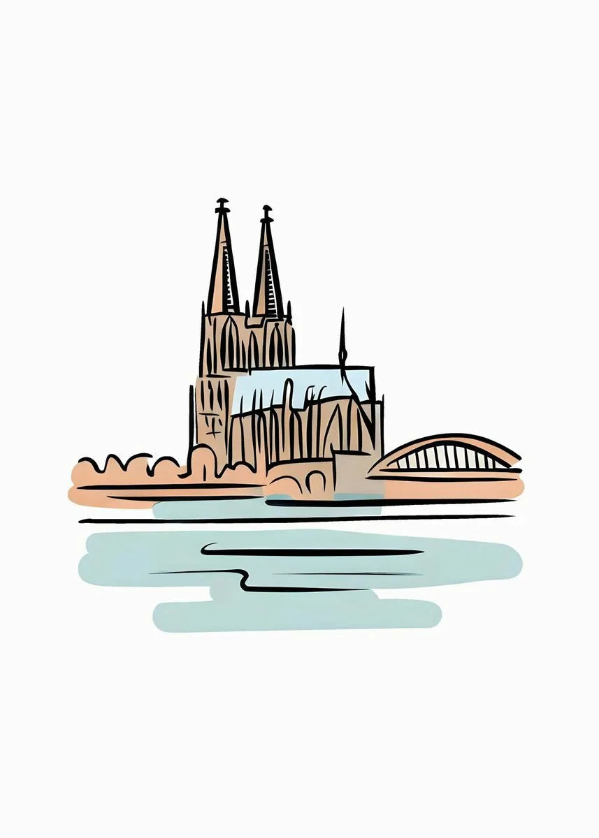 Cologne Cathedral Art Print | Minimalist Watercolor Poster | Iconic German Landmarks | Elegant Home Decor