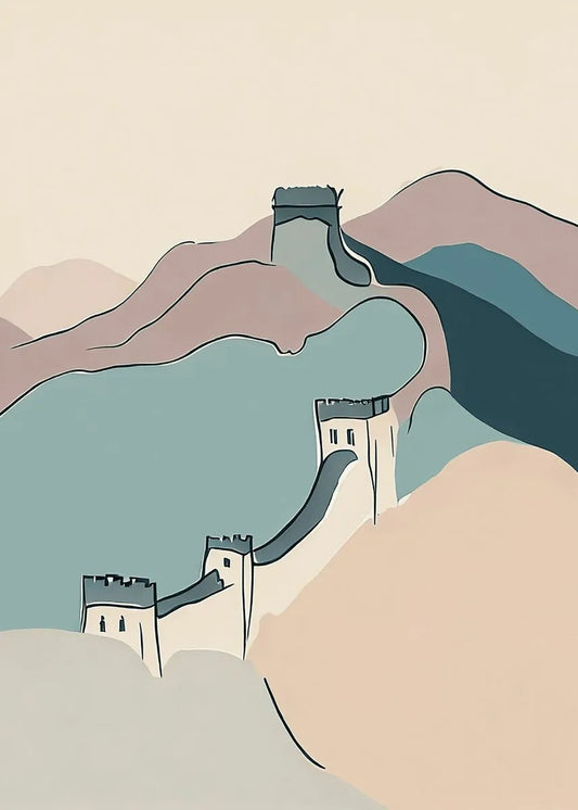 Great Wall of China Art Print | Minimalist Landscape Poster | Iconic Historical Sites | Ideal Wall Decor