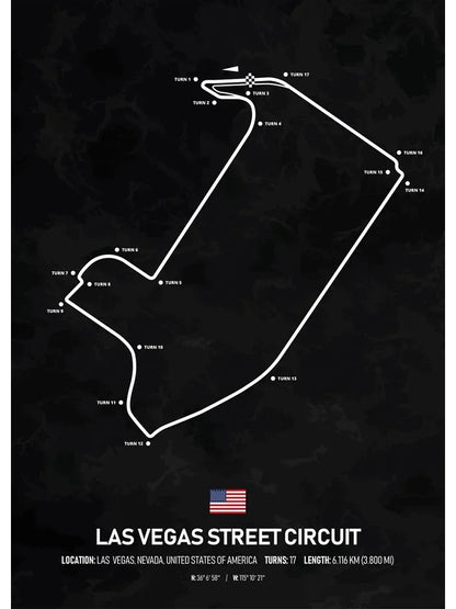 Las Vegas Street Circuit Formel 1 Poster | USA | Las Vegas | Spannende Grand-Prix-Strecke von Las Vegas | Exklusive Street Circuit F1 Poster