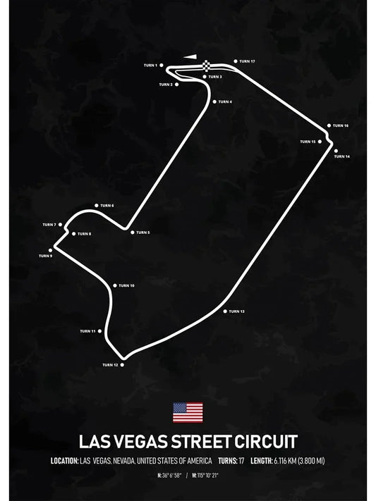 Las Vegas Street Circuit Formula 1 Poster | USA | Las Vegas | Thrilling Las Vegas Grand Prix Track | Exclusive Street Circuit F1 Posters