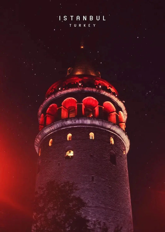 Galata Tower Illuminated | Istanbul | Constantinople | Turkey | Nighttime Glow at Iconic Tower | Captivating Istanbul Night Scenes