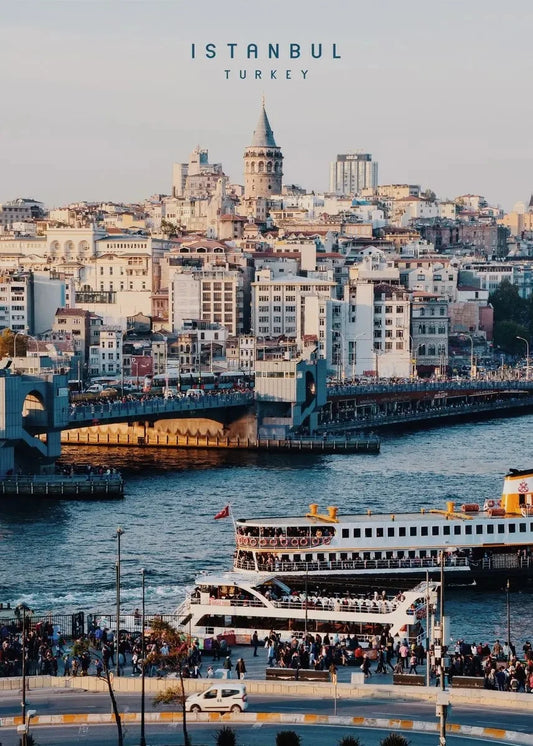 Galata Bridge | Istanbul | Constantinople | Turkey | Bustling City Life Over Golden Horn | Stunning Istanbul Scenes for Home Decor