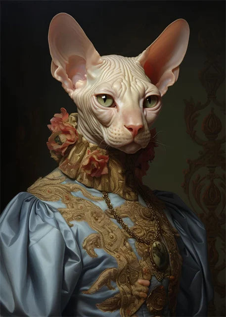 Aristocratic Elegance | Sphynx Cat - An enigmatic ruler, adorned in lace and luxury.