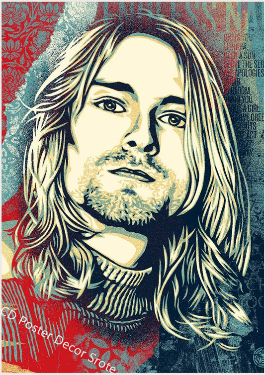 Kurt Cobain Poster | Rock and Roll Music Art | DIY Decor for Cafe Bar Room | Aesthetic Home Wall Painting