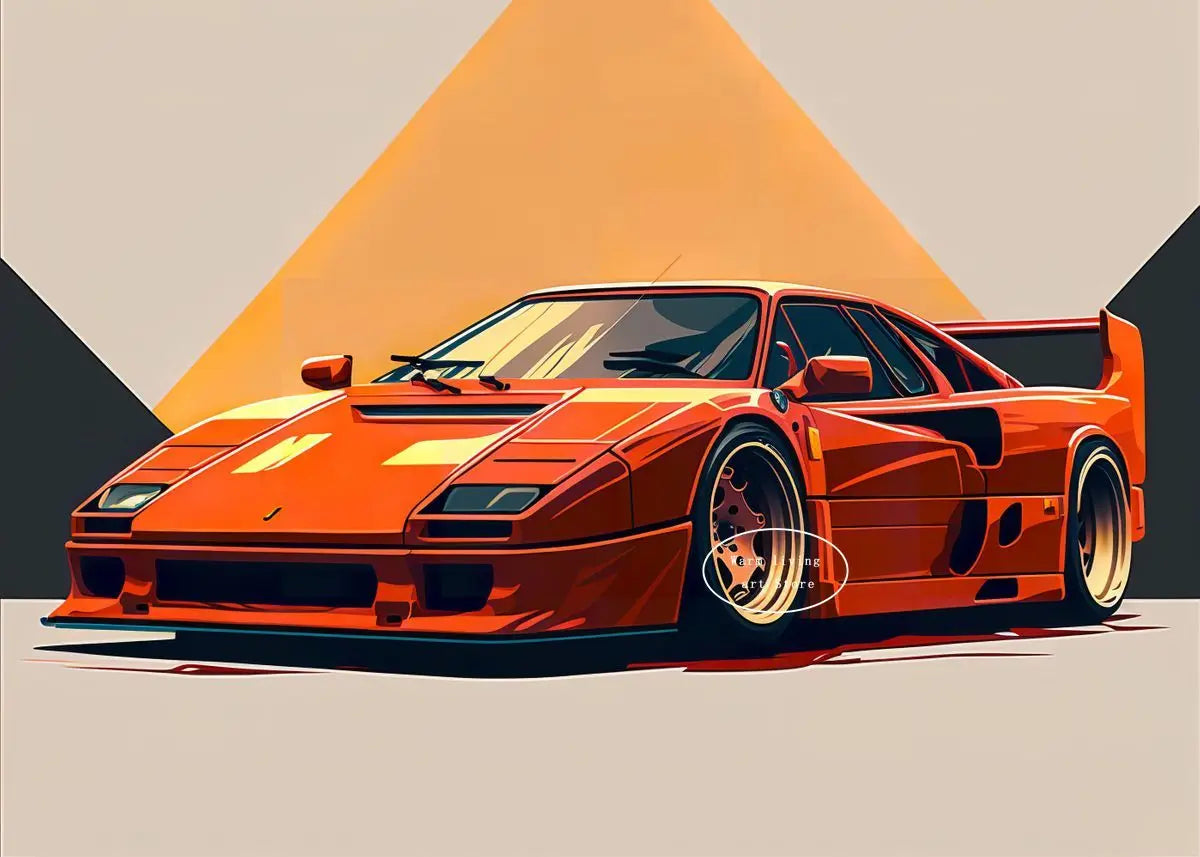 Red Black Ferrari F40 | Luxury Car Art