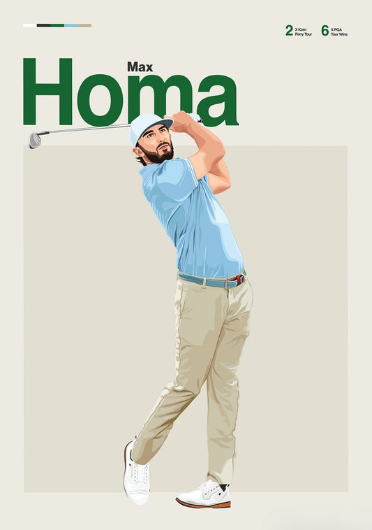 Max Homa | Honoring Golf Legends | Dynamic Artwork Celebrating Iconic Players, Their Skill, Passion, and Legacy on the Green