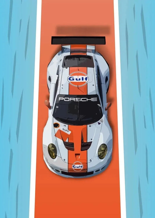 Porsche 911 RSR | Vintage Racing Poster | Top-Down View of the Porsche 911 RSR | Dynamic Racing Artwork