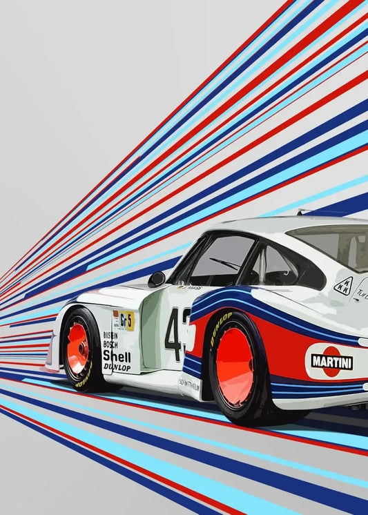 Porsche 935 Martini | Vintage Racing Poster | Martini Porsche 935 with Iconic Stripes | Classic Motorsport Art