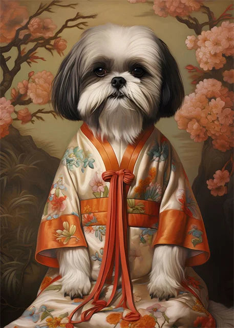 Eastern Poise | Shih Tzu - Cloaked in the rich tapestry of the East, a dignified pose.