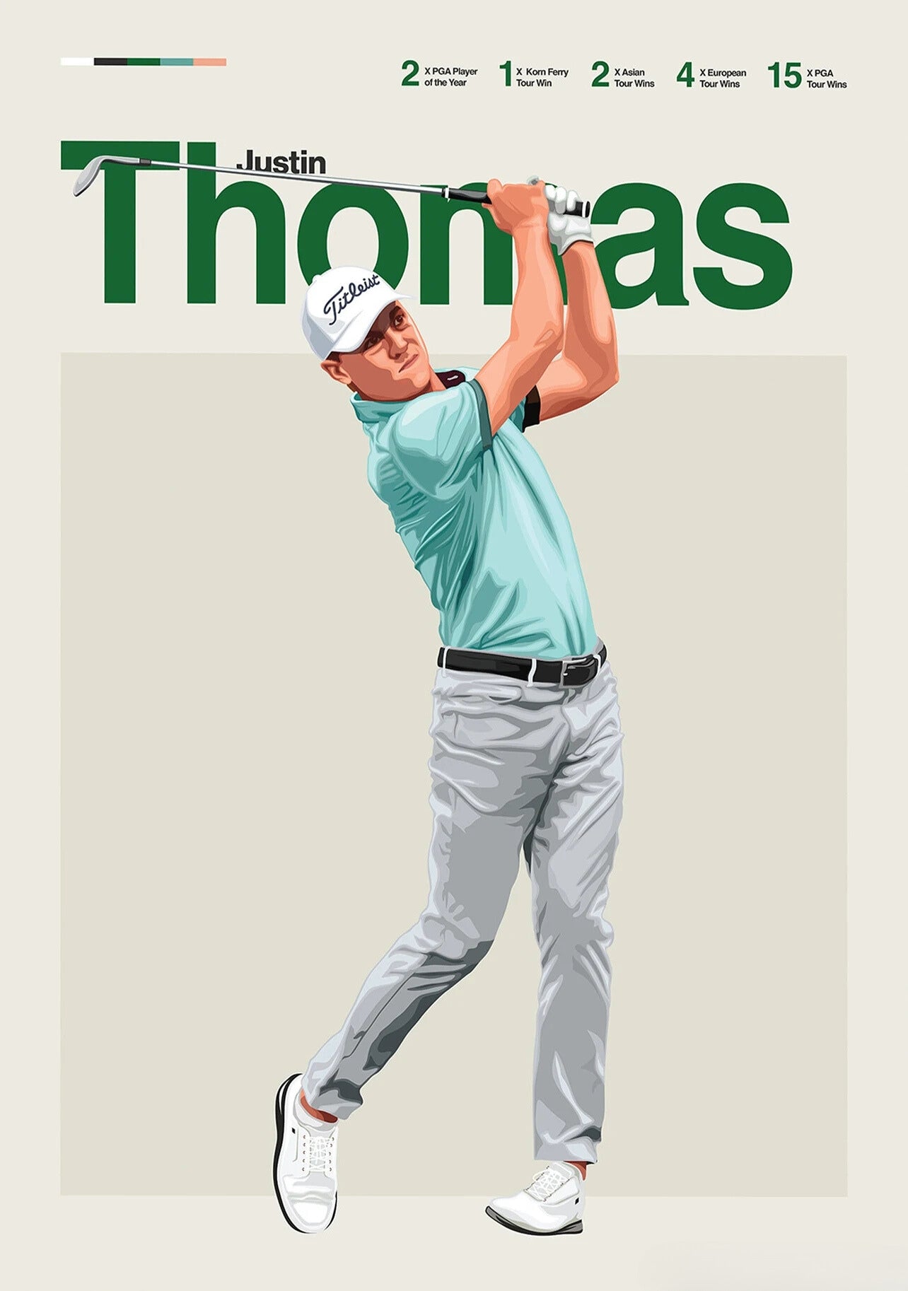 Justin Thomas | Honoring Golf Legends | Dynamic Artwork Celebrating Iconic Players, Their Skill, Passion, and Legacy on the Green