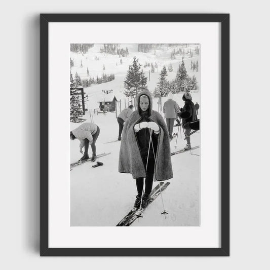 Woman in Robe Preparing for Ski | Unique Winter Fashion: Pre-Ski Moments | Vintage Ski Outfit Posters