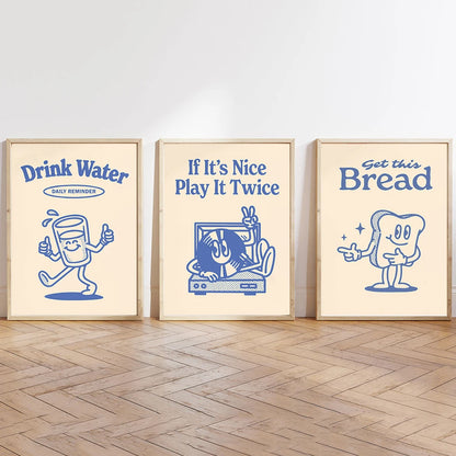 More Espresso Less Depresso Poster | Retro Cartoon Character Art | Record Player Theme | Canvas Wall Decor