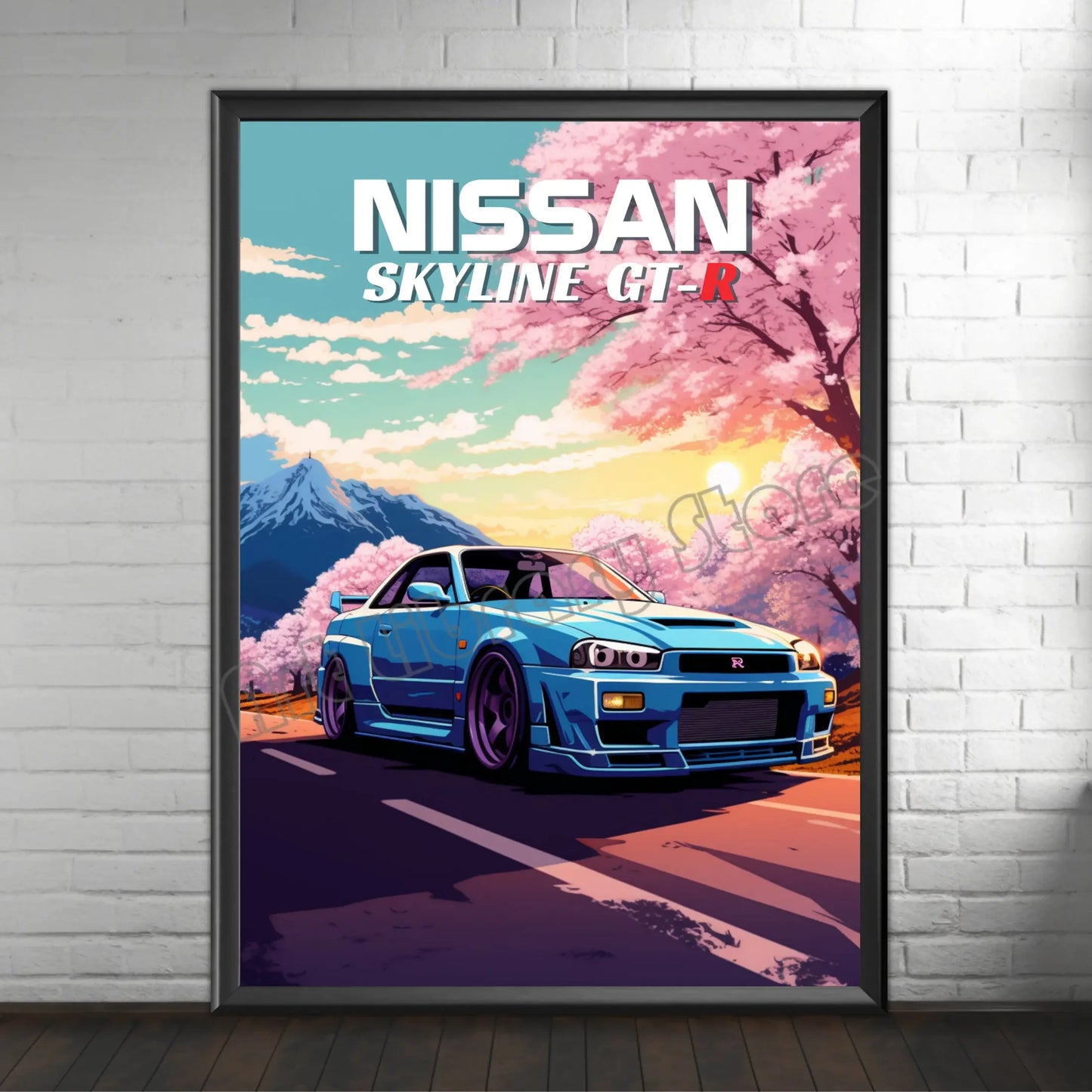 Retro Poster Canvas Painting Japanese Car 1990s Classic Car Nissan Skyline GT-R R34 Wall Art Pictures Home Interior Decor
