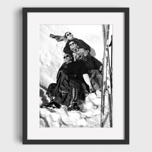 Group Relaxing on Snowy Slope | Friendship and Fun: Chilling After Skiing | Retro Ski Lifestyle Posters