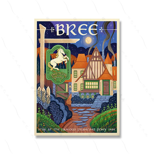 Bree Poster | Stay at the Famous Prancing Pony Inn in Bree: Vintage Style Poster – A Nostalgic Piece for Fans of Classic Taverns and Mythical Crossroads