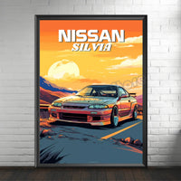 Retro-Poster, Leinwandmalerei, japanisches Auto, 1990er-Jahre, klassisches Auto, Nissan Skyline GT-R R34, Wandkunst, Bilder, Home Interior Decor