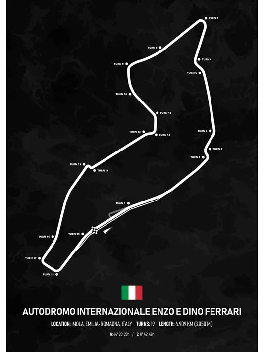 Autodromo Internazionale Enzo e Dino Ferrari Formula 1 Poster | Italy | Imola | Historic Imola Grand Prix Circuit | Classic F1 Circuit Wall Art