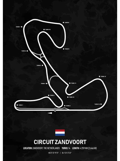 Rennstrecke Zandvoort Formel 1 Poster | Niederlande | Zandvoort | Malerische Grand-Prix-Strecke von Zandvoort | Niederländische F1-Rennplakate