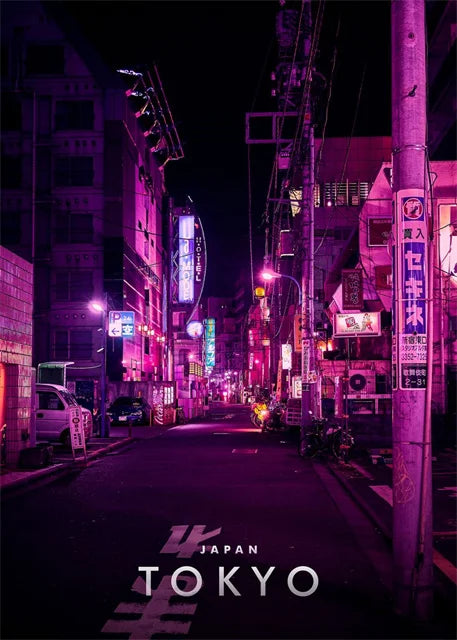 Night Street in Shibuya | Tokyo | Cityscape at Dusk | Urban Nightlife Aesthetics | Japanese Architecture Posters