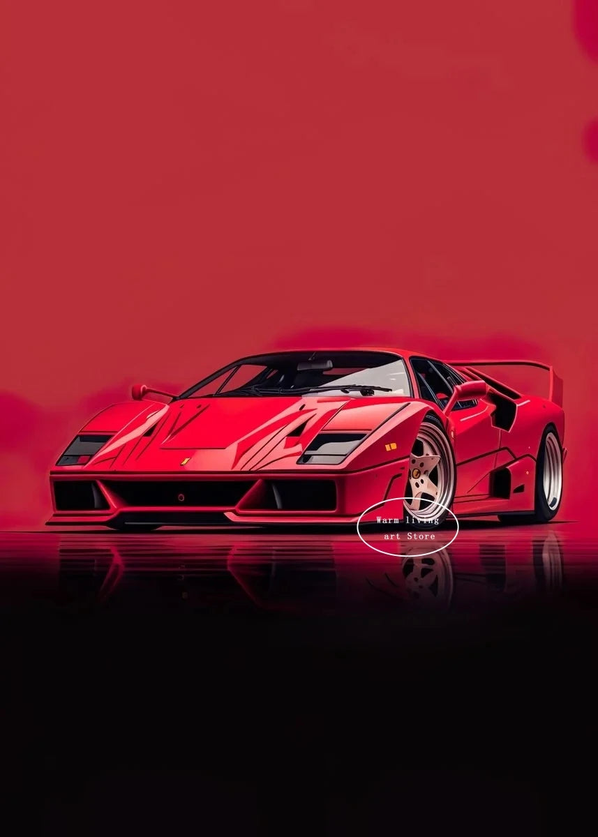 Rot Schwarz Luxus Auto Ferraris-F40 Poster und Drucke Leinwand Malerei Wand Kunst Bilder Moderne Wohnzimmer Büro Wohnkultur