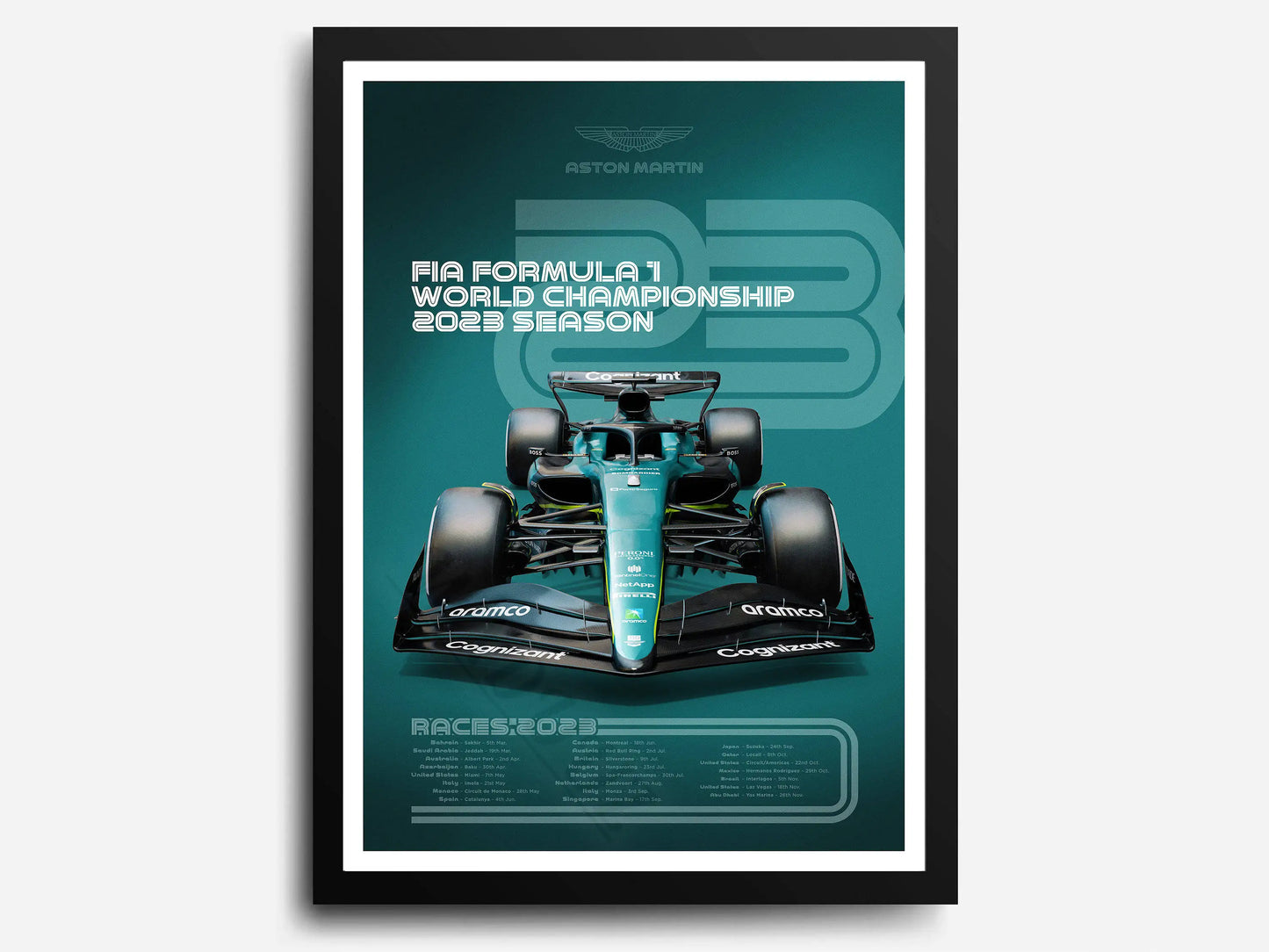 Aston Martin | Fernando Alonso | Lance Stroll | Sleek 2023 F1 Season Team Racing Poster