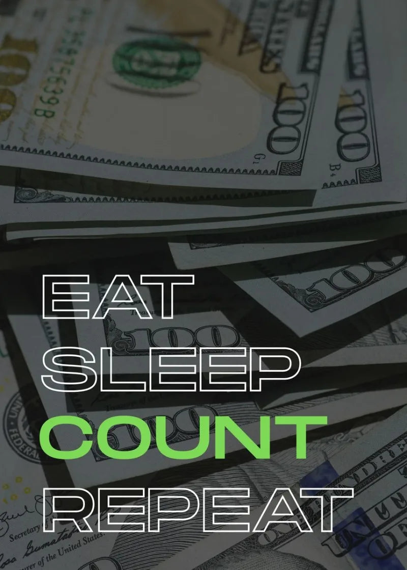 Eat Sleep Count Repeat Poster – Money and Hustle Motivational Wall Art | Home Decor | Decoration Poster