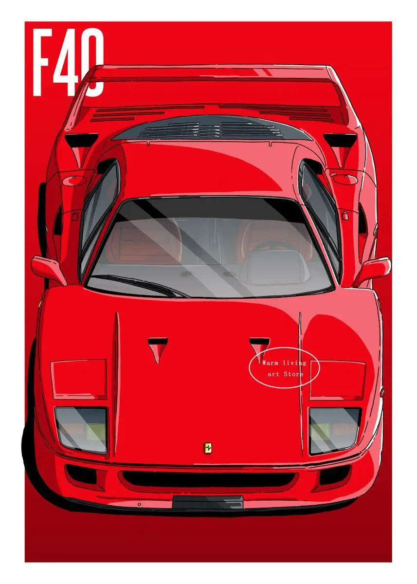 Rot Schwarz Luxus Auto Ferraris-F40 Poster und Drucke Leinwand Malerei Wand Kunst Bilder Moderne Wohnzimmer Büro Wohnkultur