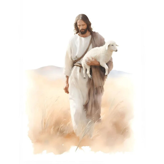 The Good Shepherd and His Lamb | John 10:11 | Portraying Jesus gently carrying a lamb, reflecting His care and love for His followers. | Christian | Catholic | Orthodox | Jesus Christ