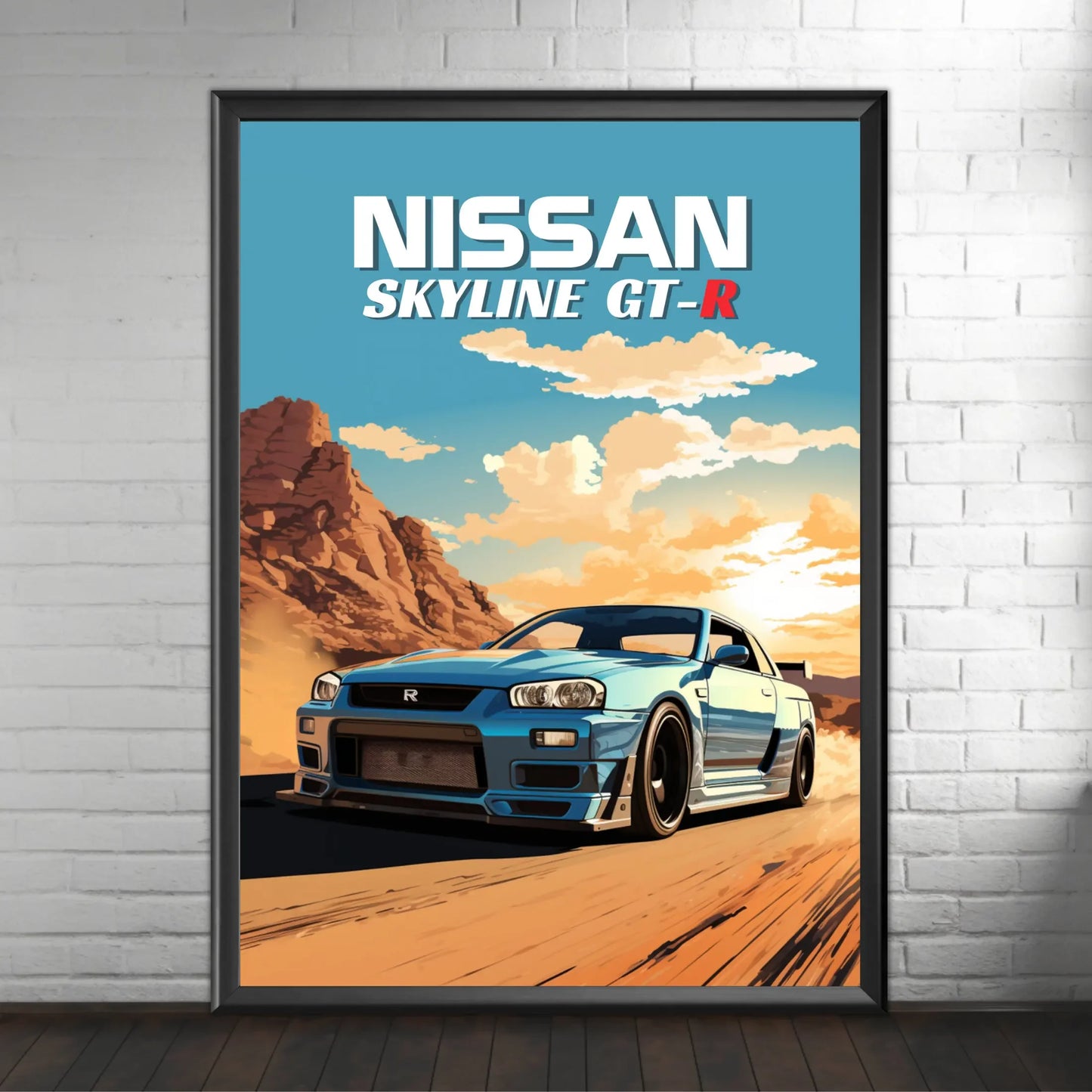 Retro-Poster, Leinwandmalerei, japanisches Auto, 1990er-Jahre, klassisches Auto, Nissan Skyline GT-R R34, Wandkunst, Bilder, Home Interior Decor