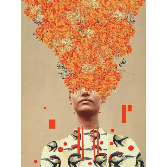 Vintage Flower Heads | Blossoms of the Mind | Floral Woman | Spring Fervor: A Fiery Cascade of Blossoms