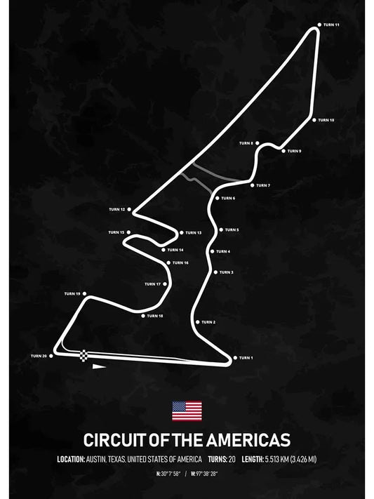 Circuit of the Americas Formula 1 Poster | USA | Austin | Premier American Grand Prix Track | Dynamic Formula 1 Circuit Posters