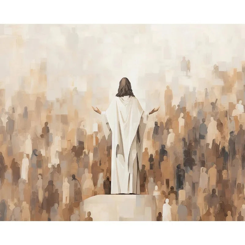 He Will Gather the Nations | Matthew 25:32 |  Showing Jesus addressing a vast crowd, reflecting His role as the ultimate shepherd and judge. | Christian | Catholic | Orthodox | Jesus Christ