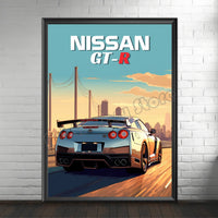Retro-Poster, Leinwandmalerei, japanisches Auto, 1990er-Jahre, klassisches Auto, Nissan Skyline GT-R R34, Wandkunst, Bilder, Home Interior Decor