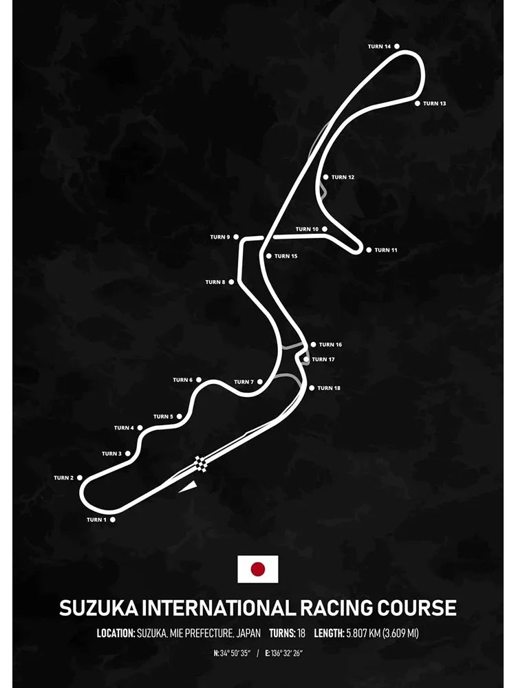 Formel-1-Poster der Suzuka International Racing Course | Japan | Suzuka | Legendäre Grand-Prix-Rennstrecke von Suzuka | Poster klassischer Formel-1-Strecken