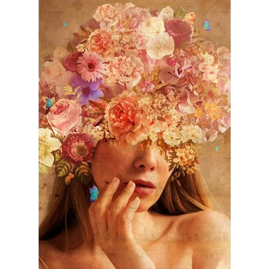 Vintage Flower Heads | Blossoms of the Mind | Floral Woman | Floral Echoes: A Dance of Blossoms and Shadows.