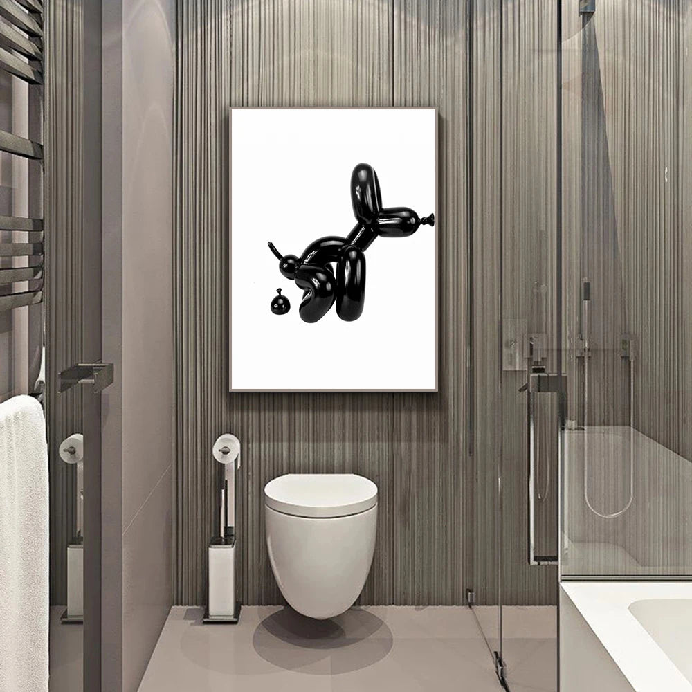 Poster | Pop Art Abstract Balloon Dog | Funny Bathroom Wall Decor | Modern Canvas Painting | Home Mural