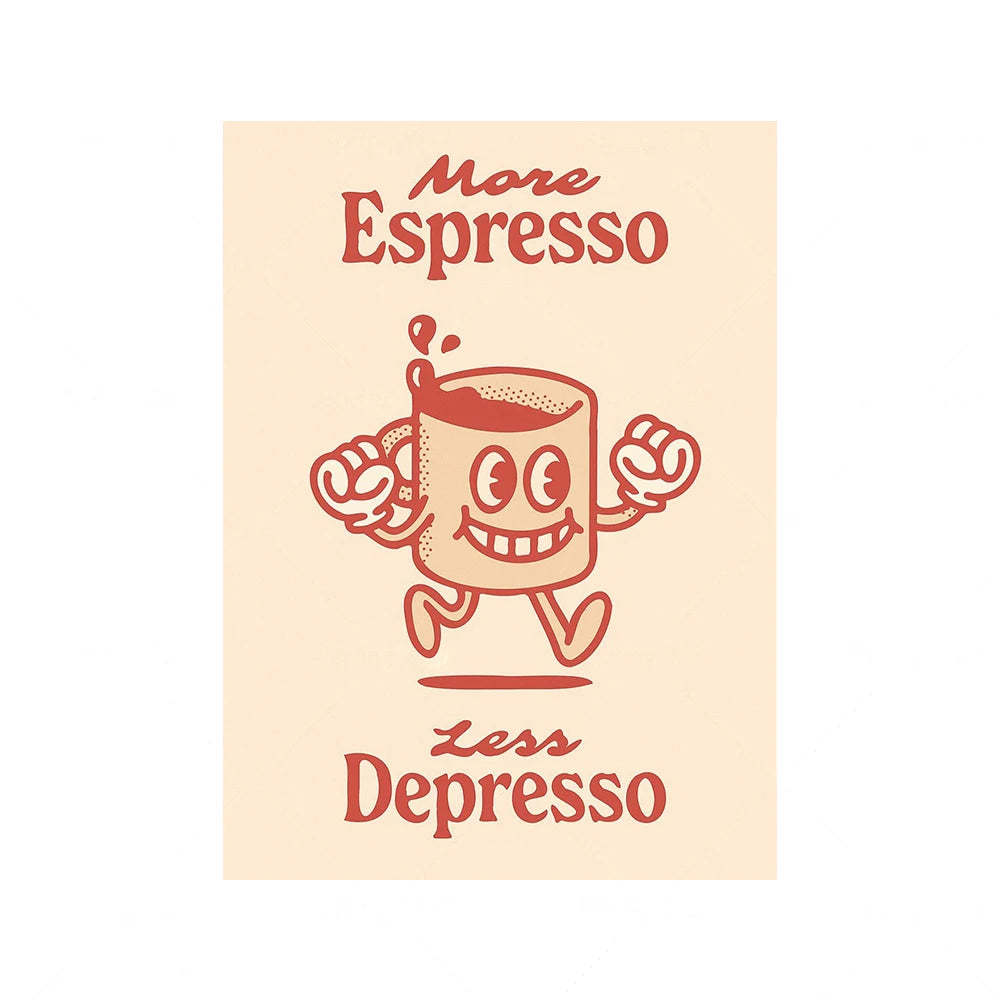 Retro Espresso Record Player | Cartoon Canvas Art