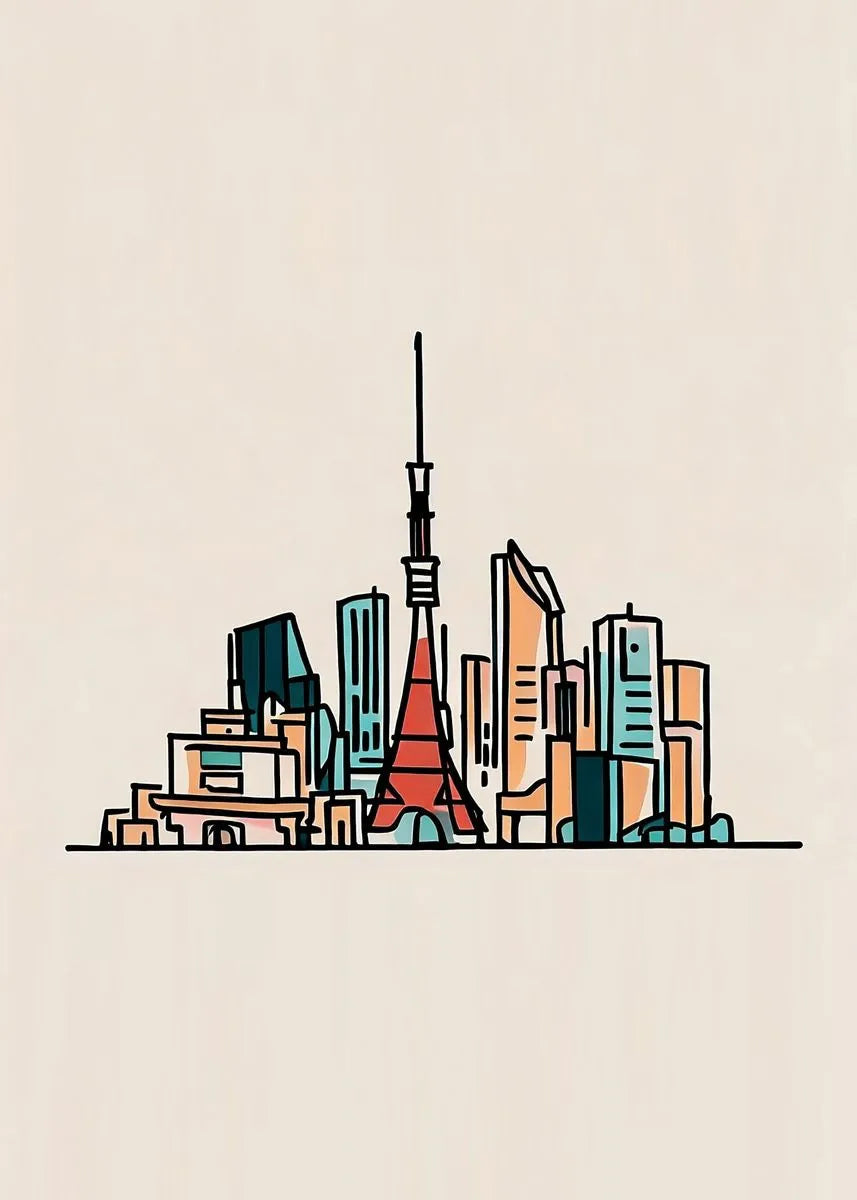 Tokyo Minimalist Skyline Art Poster | Modern Cityscape Drawing | Unique Decorative Wall Art | Perfect for Home and Office