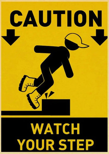 Vorsicht, achtet auf eure Schritte! | Warnhinweise im Vintage-Stil