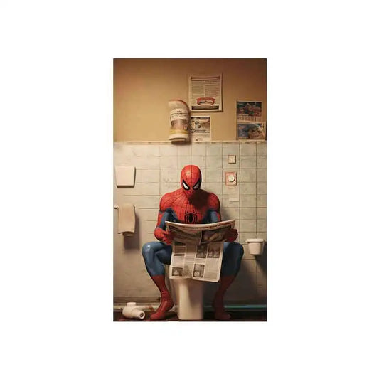 Marvel Superhero Toilet Reading Poster | Funny Bathroom Wall Art | Spiderman Comic Canvas Decor