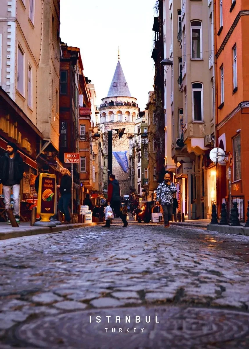 Galata Tower Street View | Istanbul | Constantinople | Turkey | Vibrant Streets and Historic Tower | Urban Turkish Posters