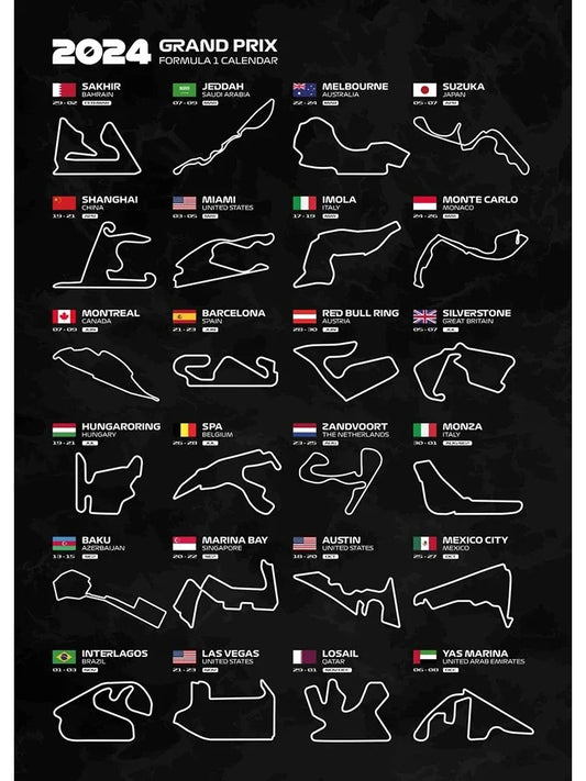 2024 Formula 1 Circuit Poster | 2024 | Essential Guide to F1 Races | Collector's Edition F1 Circuit Posters