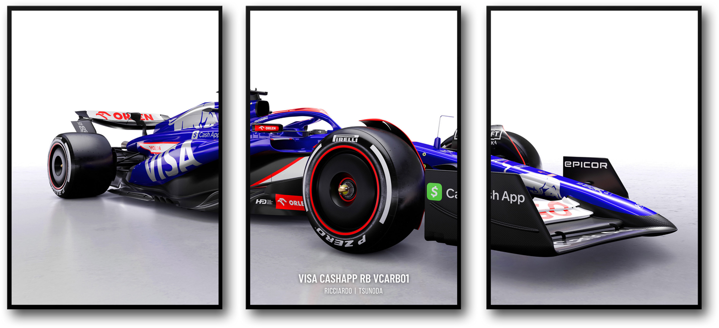 3-Piece Wall Art | Visa Cashapp RB 3-Piece Wall Art | Alpha Tauri | Dynamic Formula 1 Racing Car Poster | Multi-Panel F1 Car Print | Motorsport Home Decor | Racing Enthusiast Gift | High-Quality Artwork for Sports Room | Modern F1 Canvas
