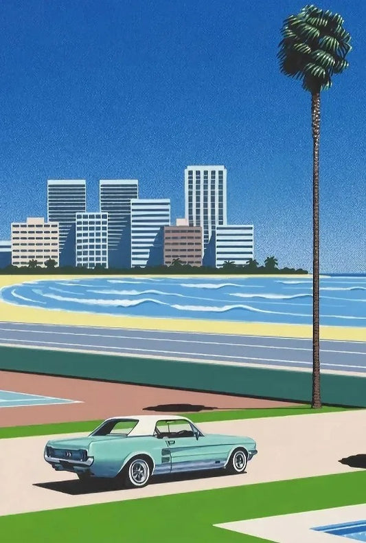 Hiroshi Nagai | Retro Vaporwave Poster | Japanese Tropical Beach City Car Art | Wall Canvas Nordic Decor