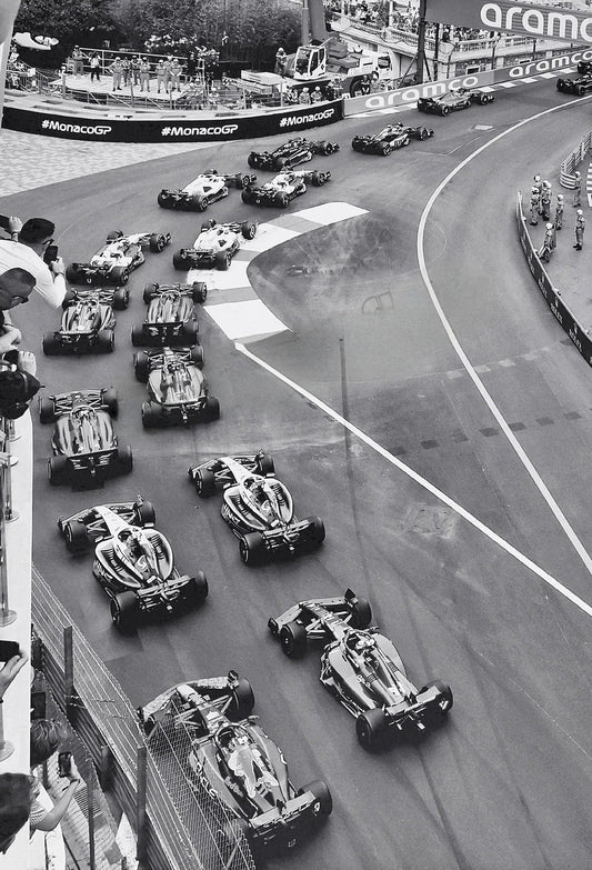 Black & White Vintage F1 Racing Poster | Monaco Grand Prix Racing Car | Wall Art Canvas for Home Decor