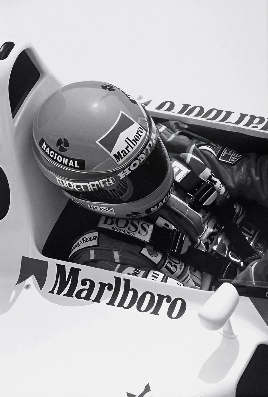 Vintage F1 Monaco Rennplakat | Schwarz-Weiß-Sportwagen-Fotoleinwand | Wand-Kunst-Dekor