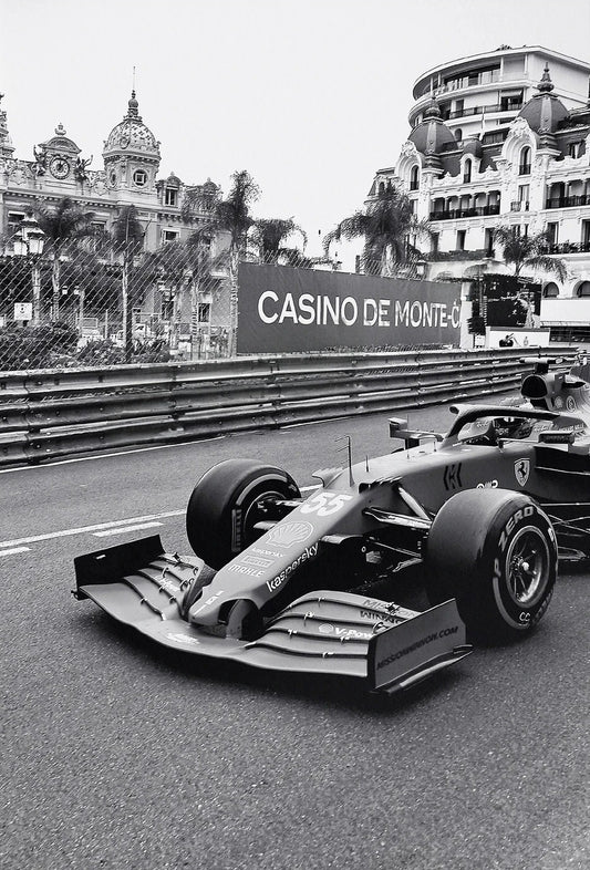 Black and White | Vintage F1 Monaco Racing | Sports Car Photo | Poster Canvas | Wall Art Decor