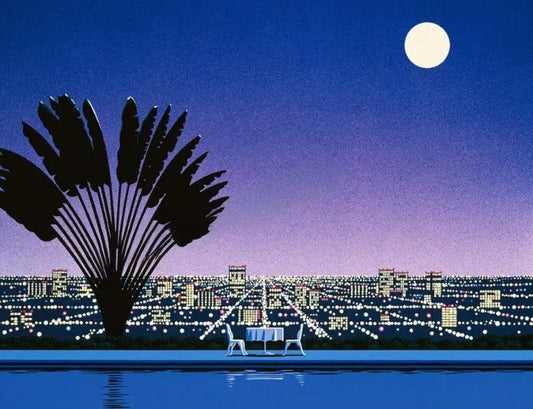 Retro Hiroshi Nagai Poster | Vaporwave Japanese Beach City | Car Canvas Painting Wall Art Decor